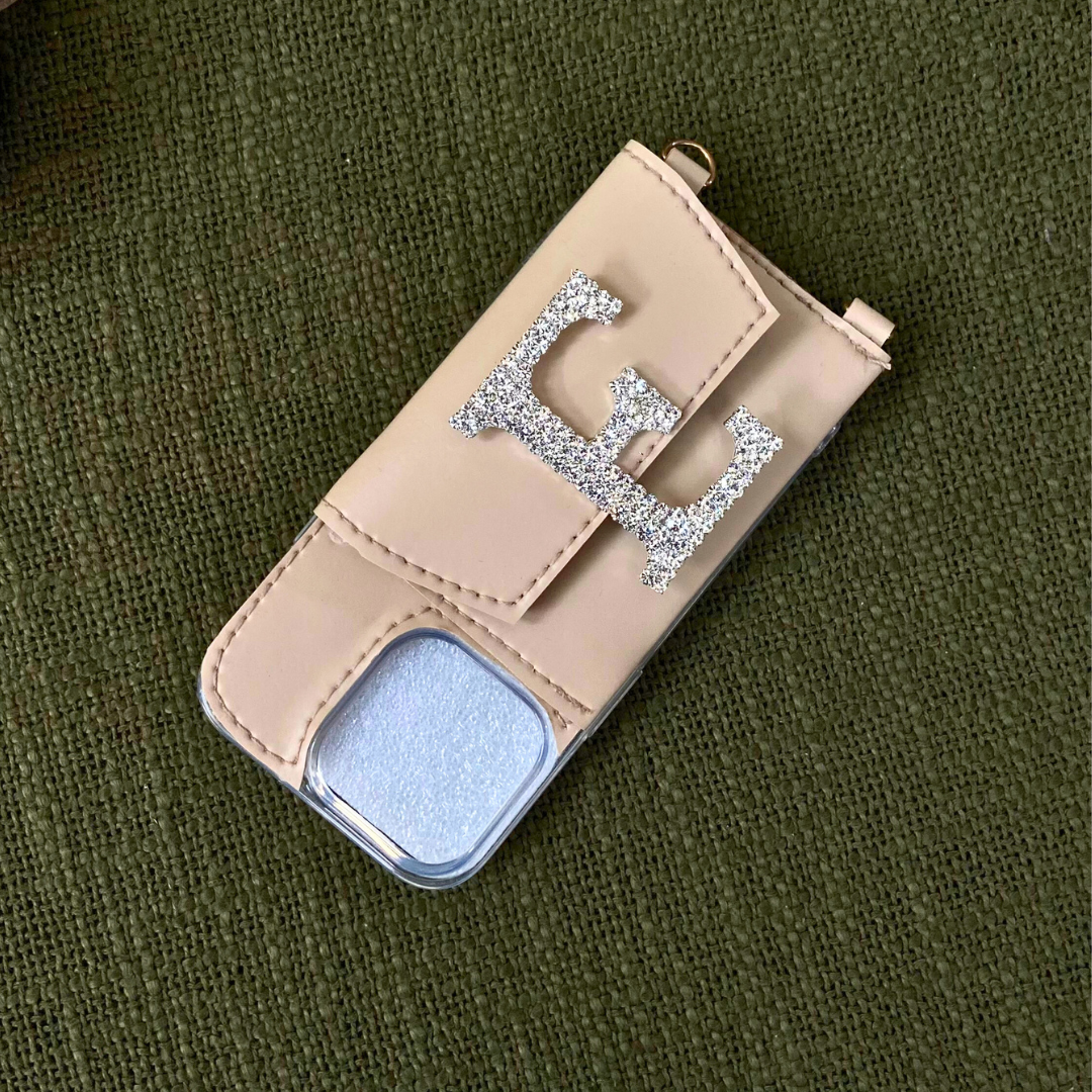 Dark Beige Black Diamond Cloth On Pocket Pochette Belt with phone Case