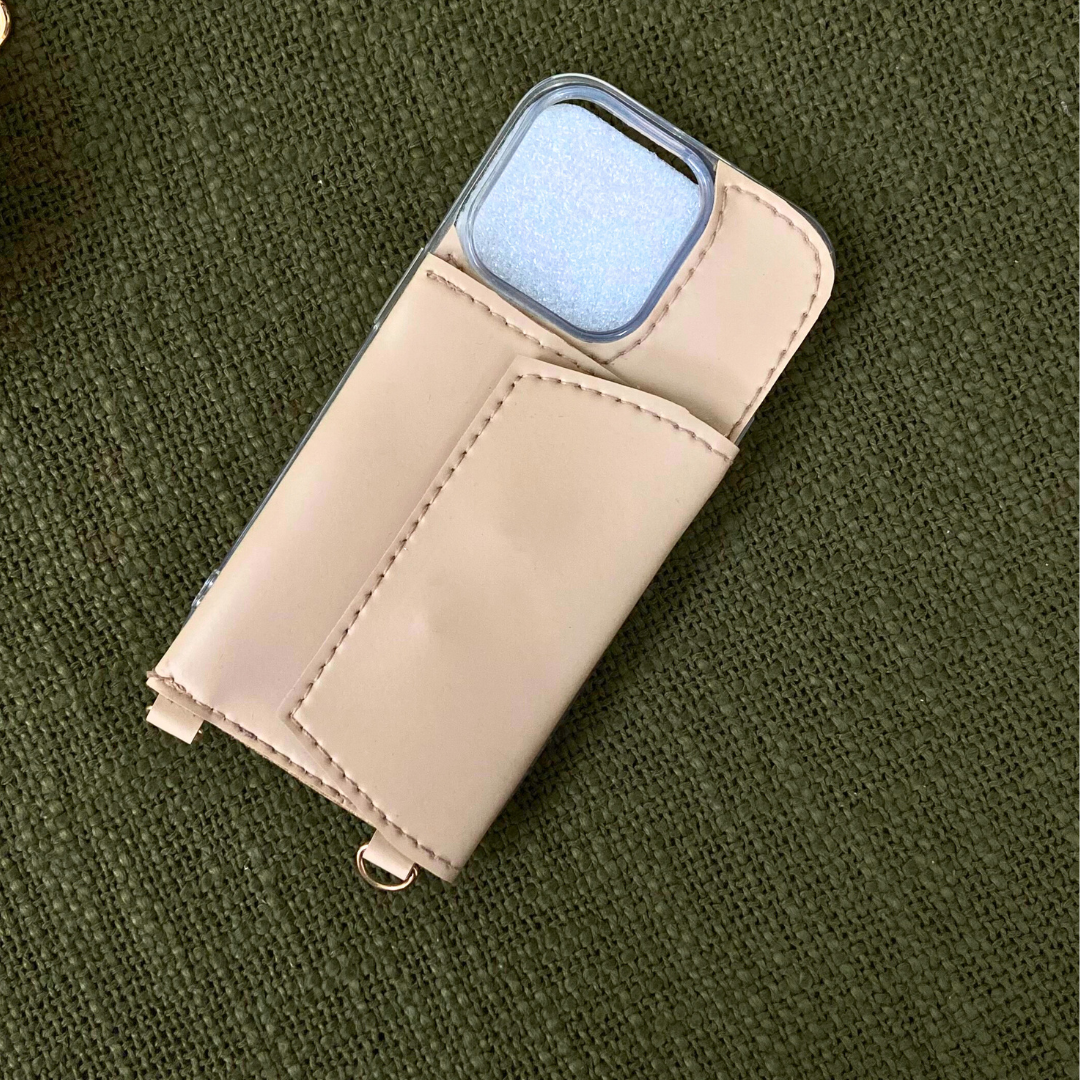 Dark Beige Black Diamond Cloth On Pocket Pochette Belt with phone Case