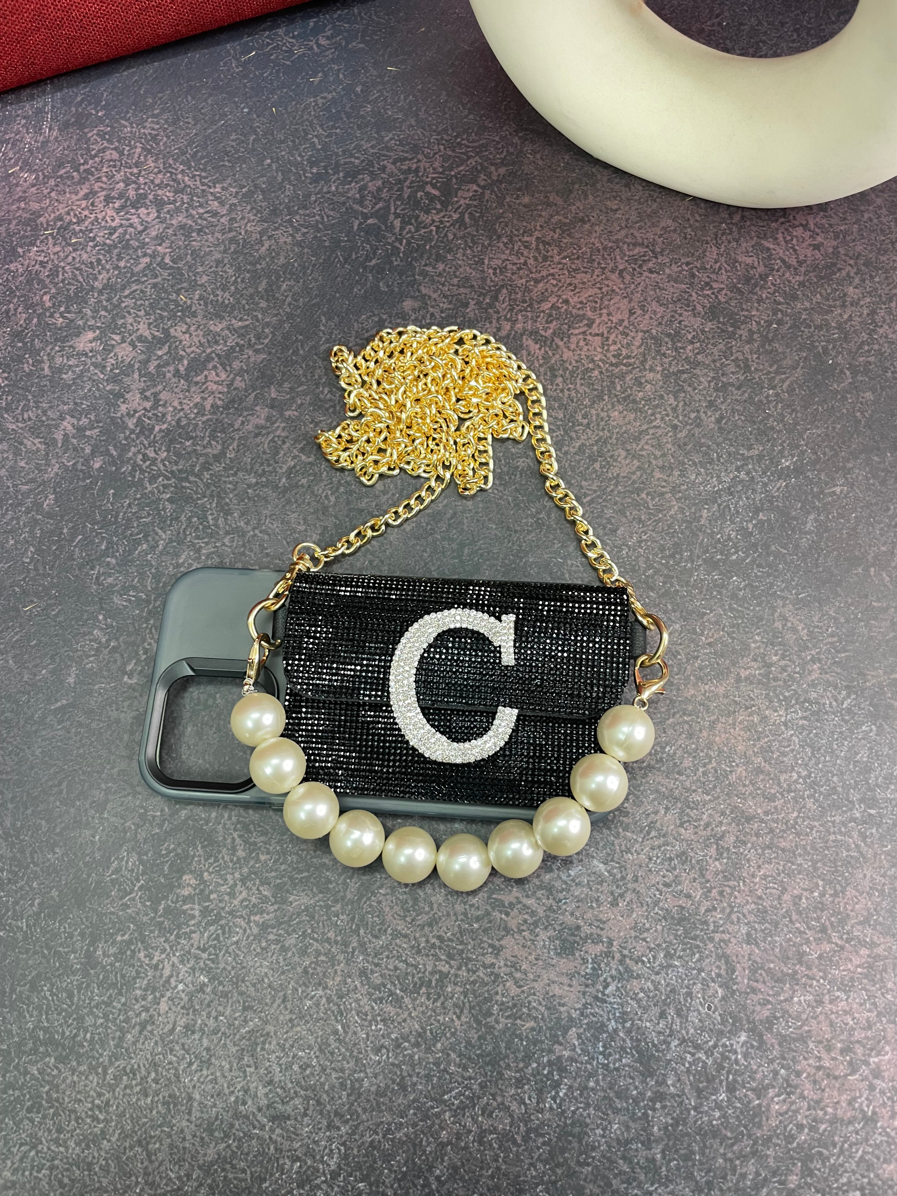 BLACK BEADED PHONE SLING