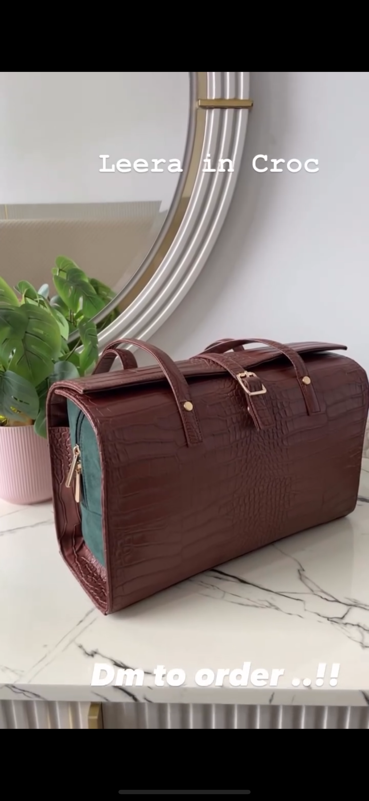 Brown Croc Embossed Leera With Green swede
