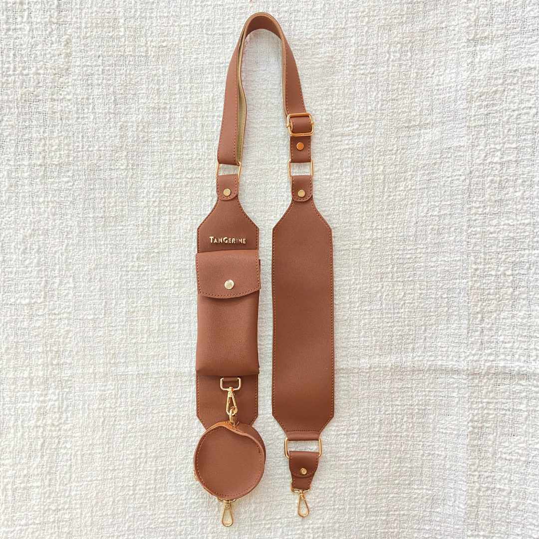 Tan Dual Compartment + Tan plain Pochette Belt