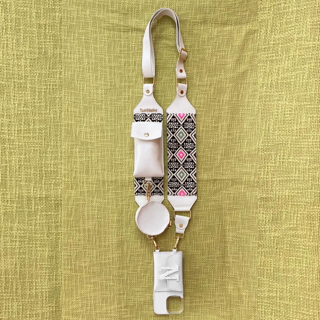 White with Mint & Pink Diamond Pochette Belt with Phone Case