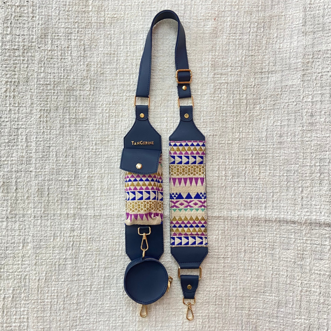 Blue Eva + Blue with Multi-color Triangles Cloth on Pocket Pochette Belt