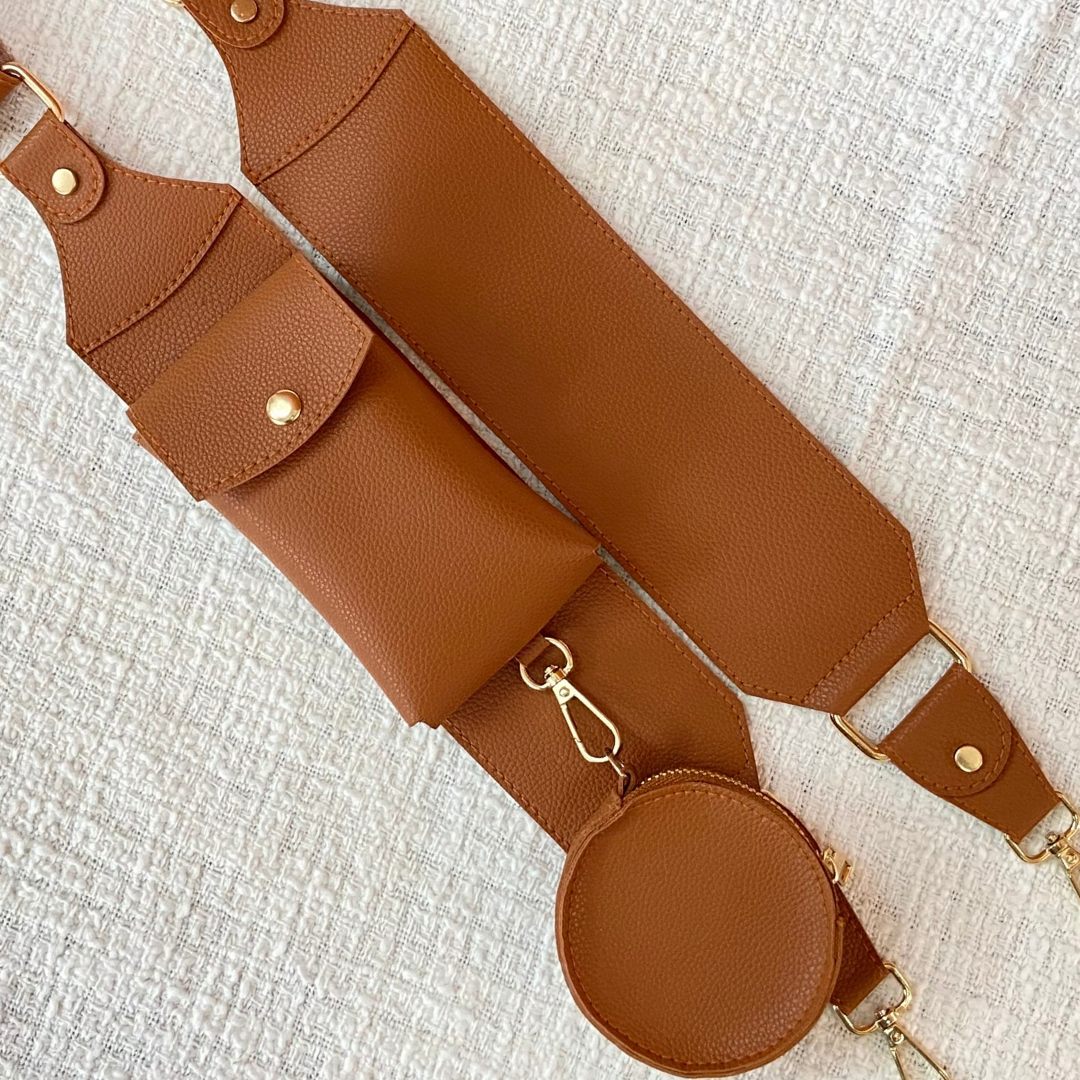 Tan Plain Pochette Belt with Phone Case