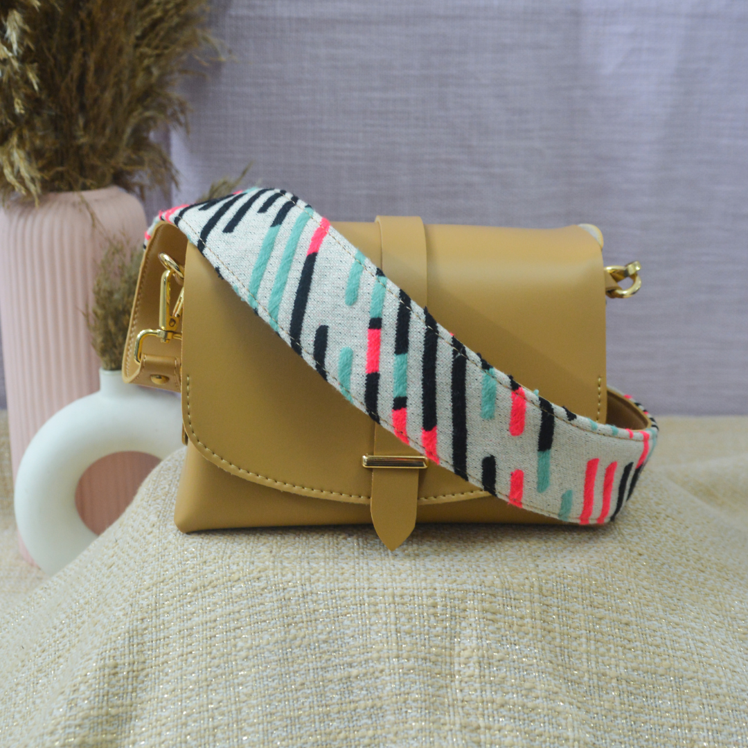 Beige Eva Bag with Multi-color Belt + Mini Wallet