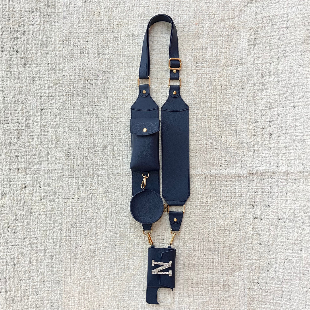 Blue Plain Pochette Belt with Phone Case