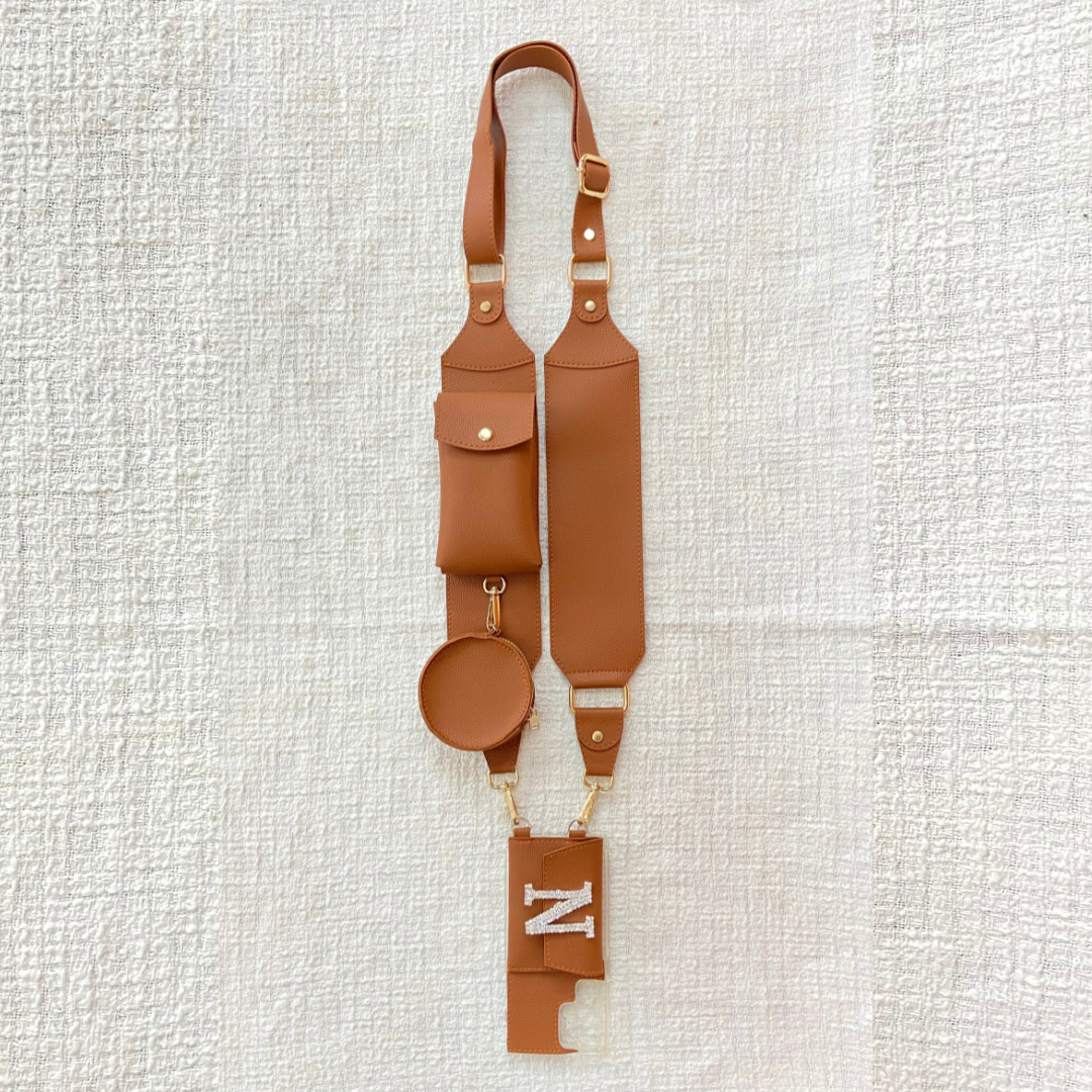Tan Plain Pochette Belt with Phone Case