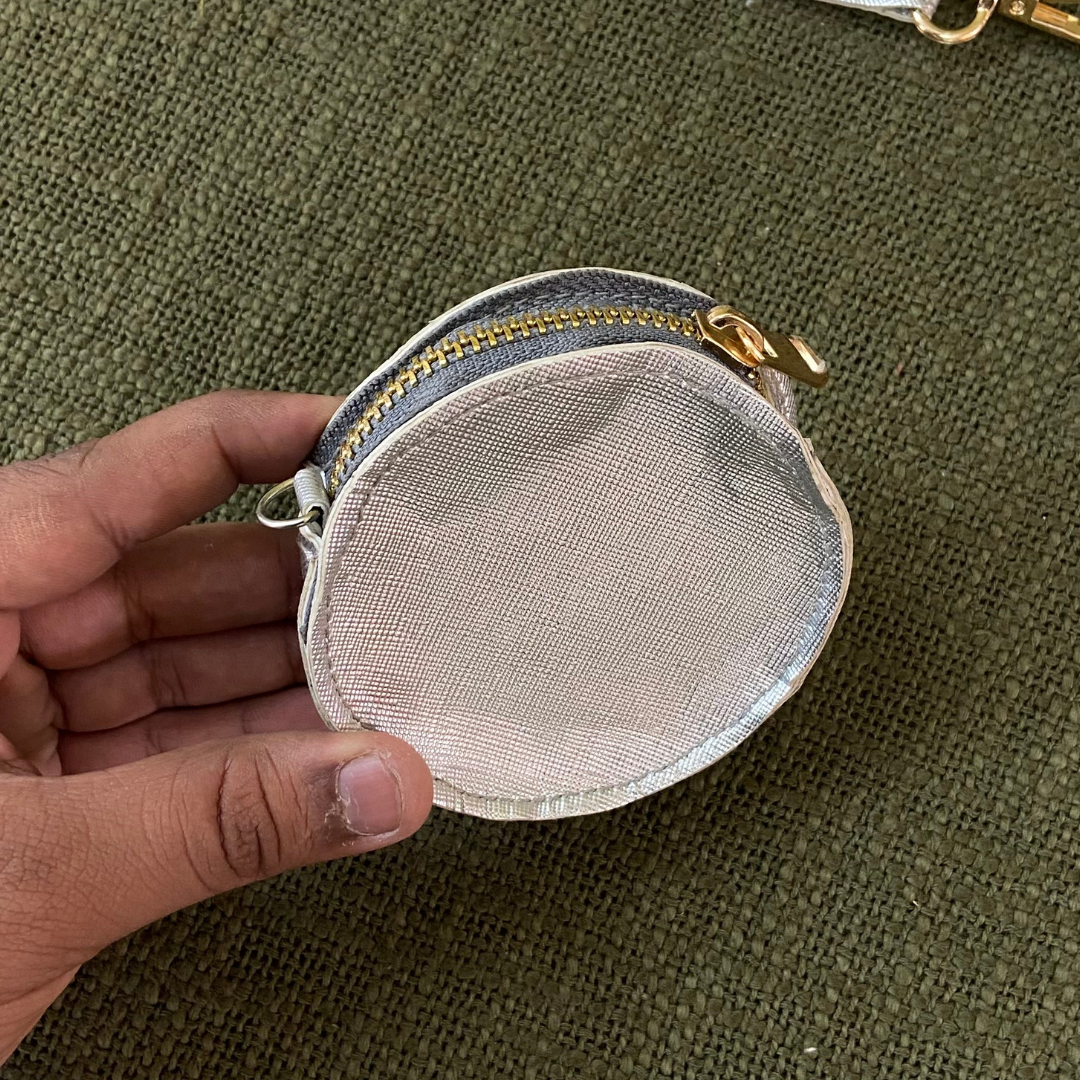 Silver Metallic Plain Pochette Belt with Phone Case