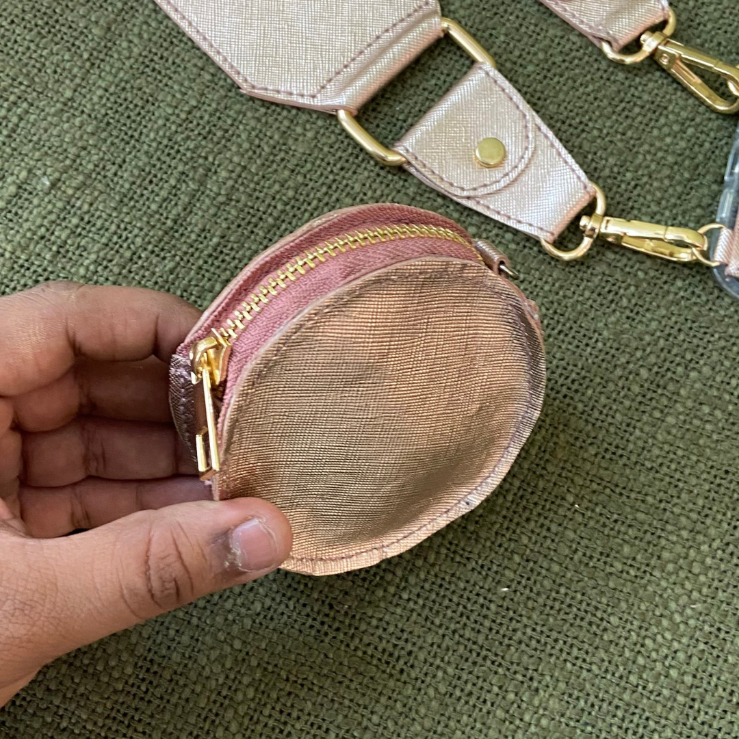 Rose Gold Metallic Plain Pochette Belt with Phone Case