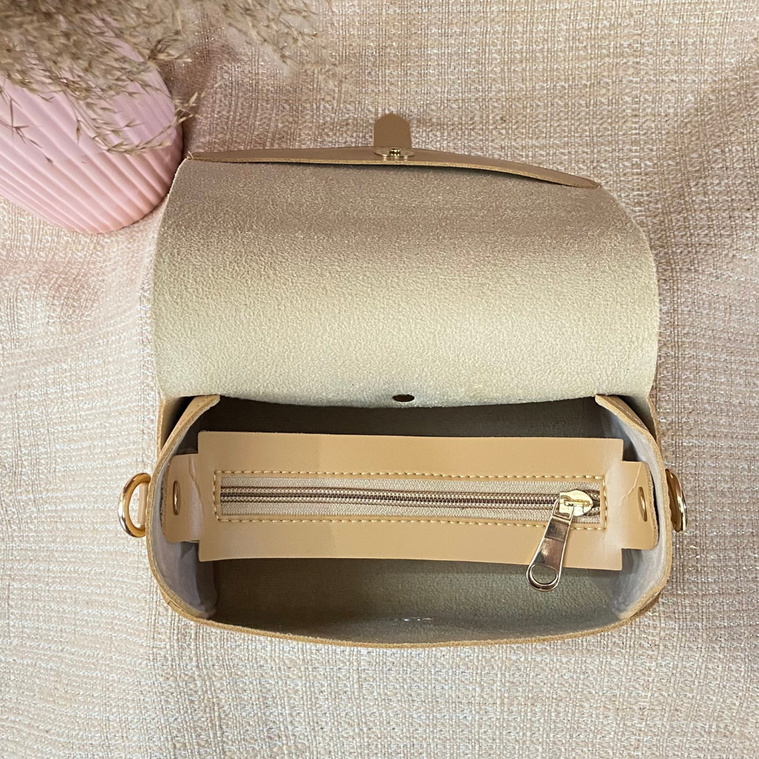 Beige Eva Bag with T-Shape Design Belt + Mini Wallet