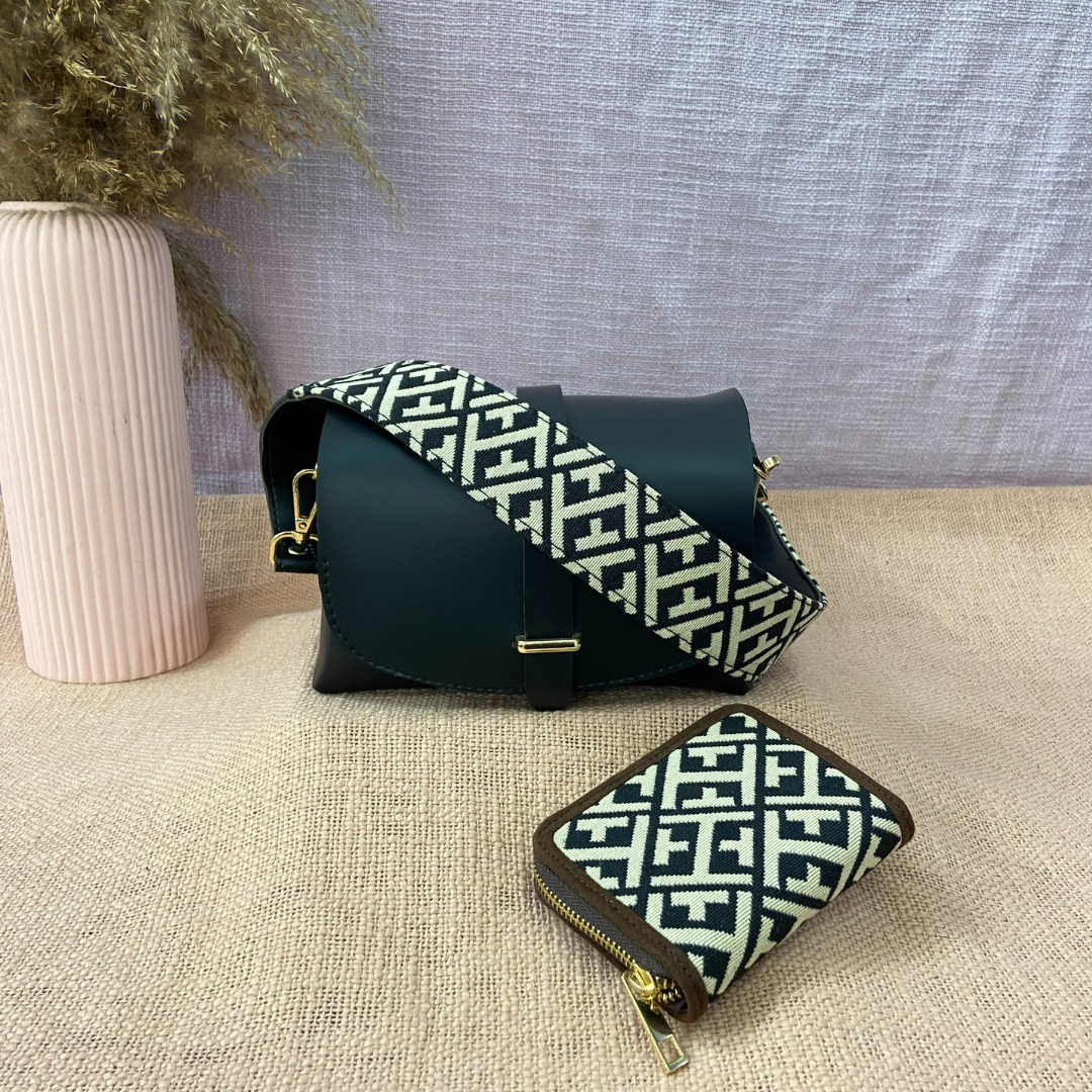 Black Eva Bag with T-Shape Design Belt + Big & Small Wallet Combo