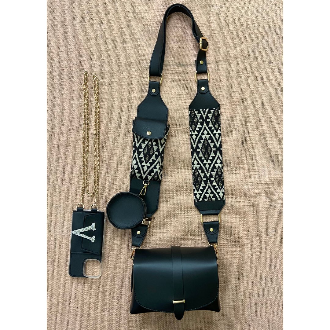 Black Eva + Black Diamond Cloth On Pocket Pochette Belt with Phone Case