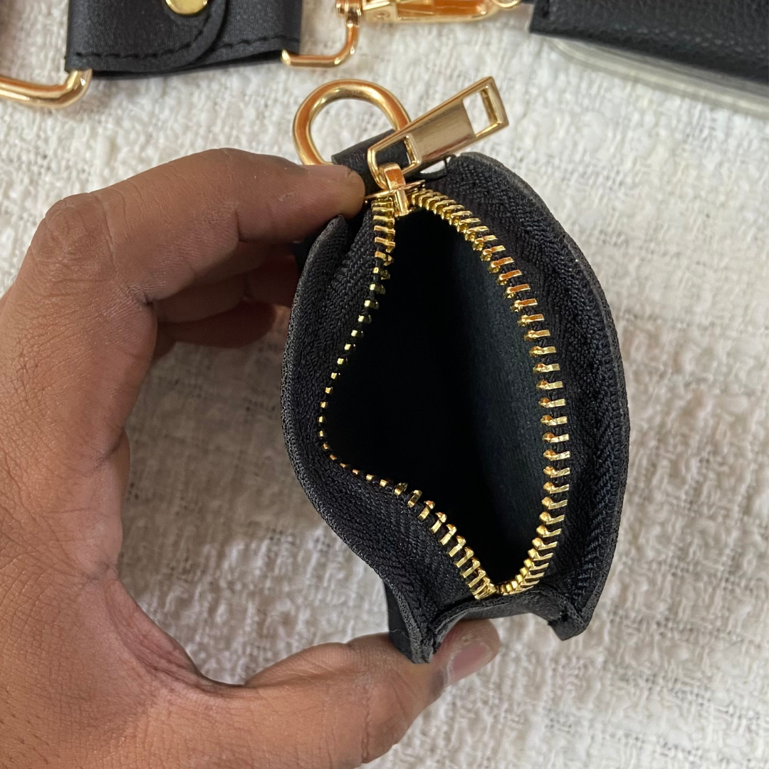 Black with Multi-Color Diamond Cloth on Pocket Pochette only Belt.