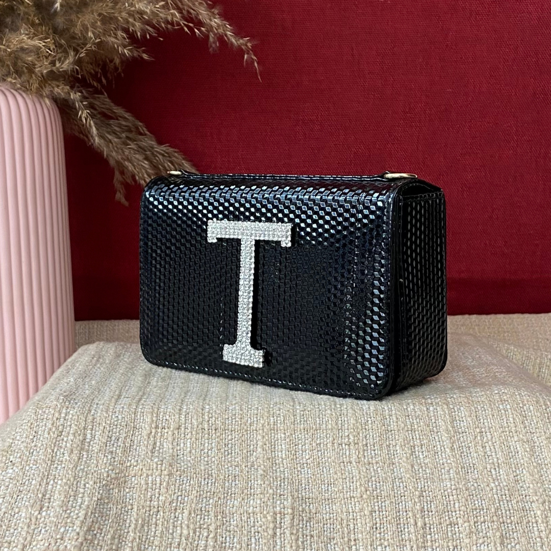 Black Textured Box Style Waist Bag Phone Size