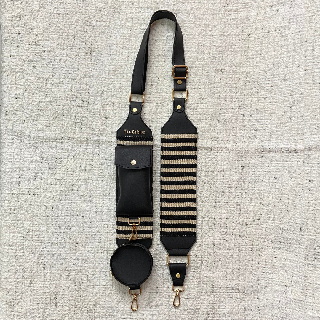 Black & White Stripes Pochette Belt with Phone Case