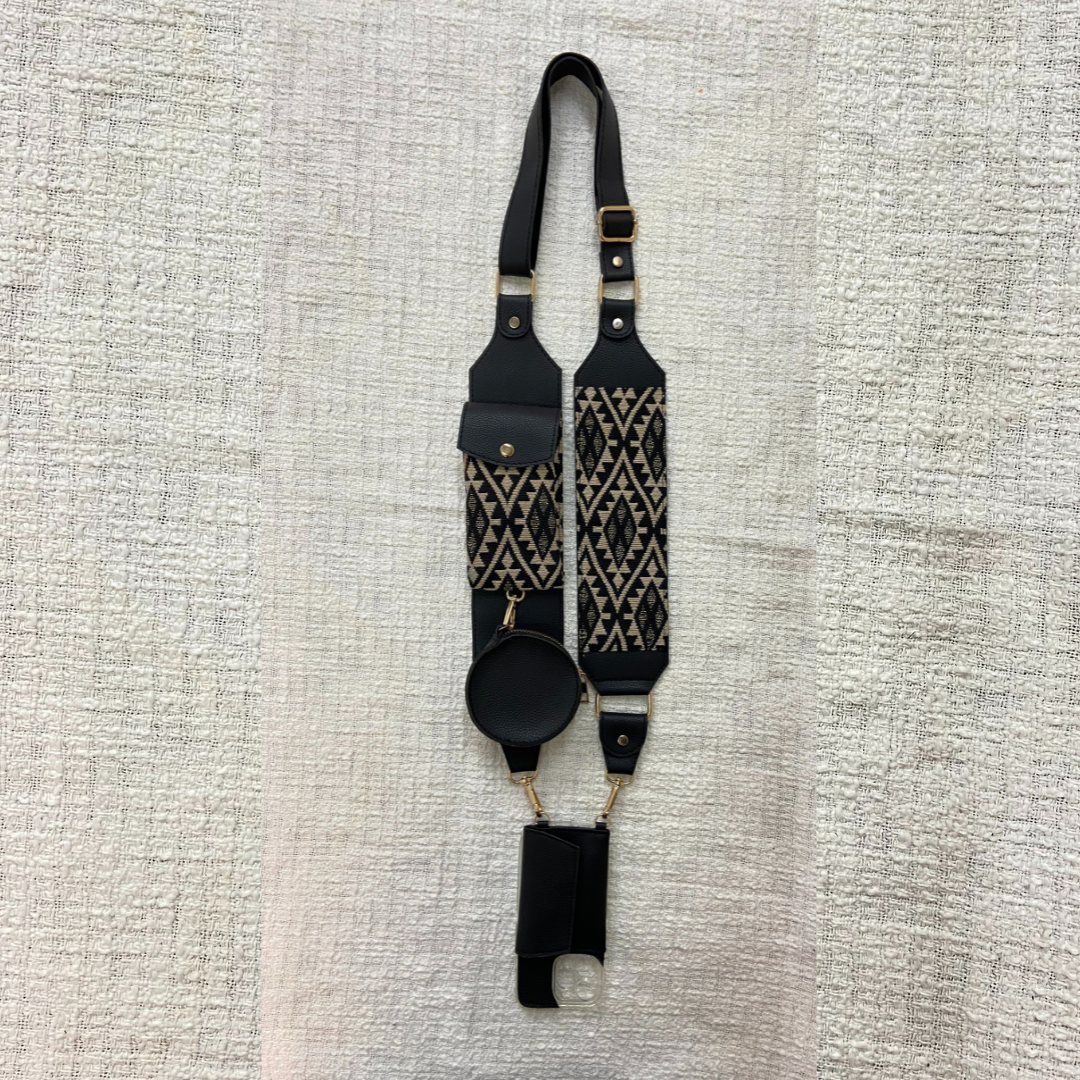Black with Black Diamond Cloth on Pocket Pochette Belt with phone case