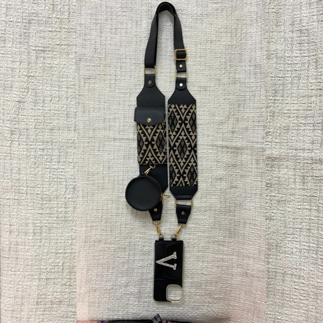 Black with Black Diamond Cloth on Pocket Pochette Belt with phone case