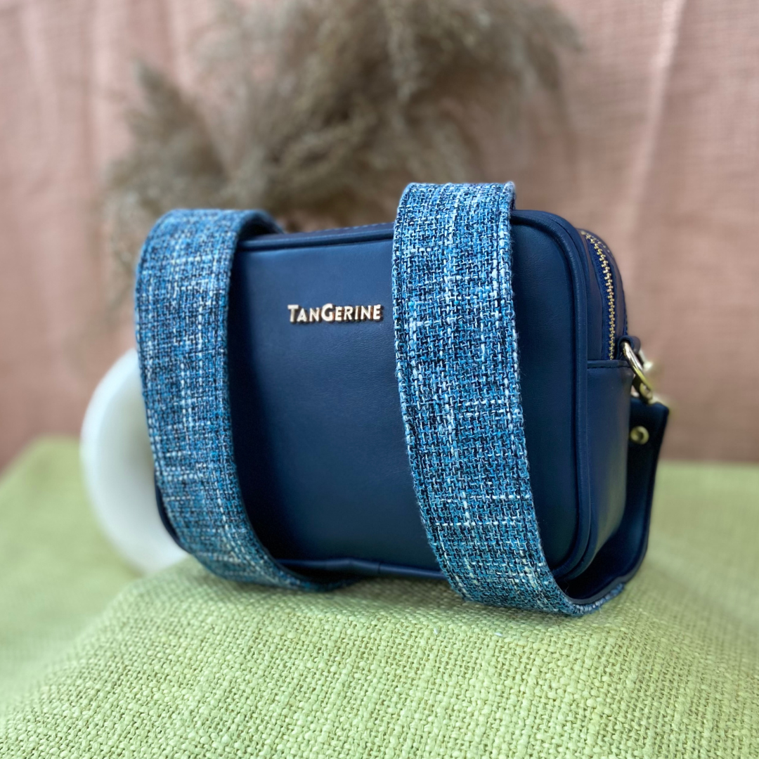 Blue Dual Compartment Bag with Midnight Blue Belt + Mini Wallet Combo