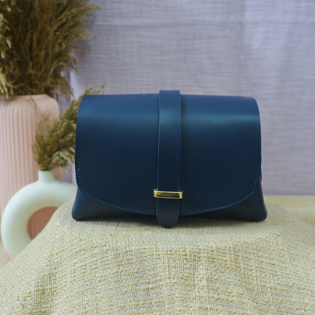 Dark Blue Eva Bag with Colorful Wave Belt.