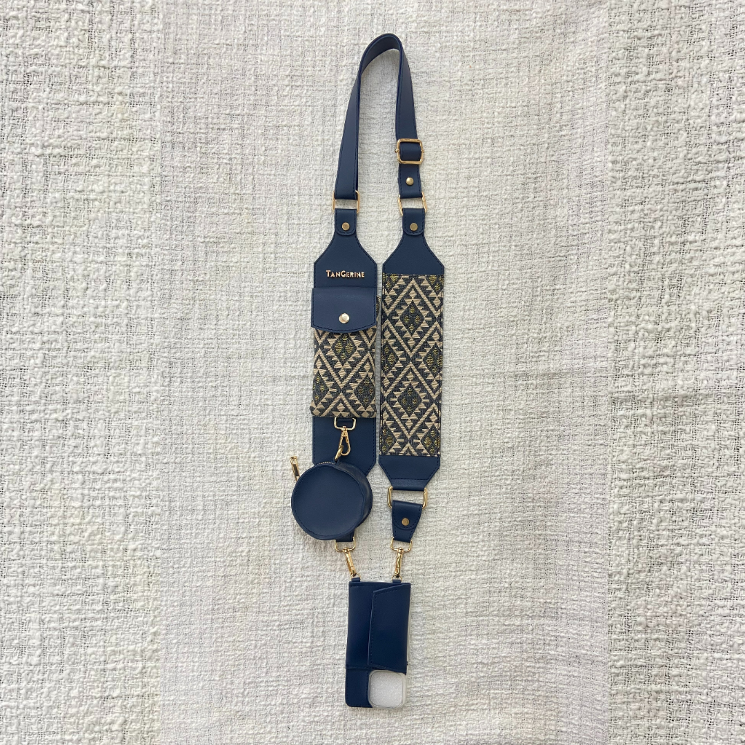 Blue Light Black Diamond Cloth On Pocket Pochette Belt with phone Case