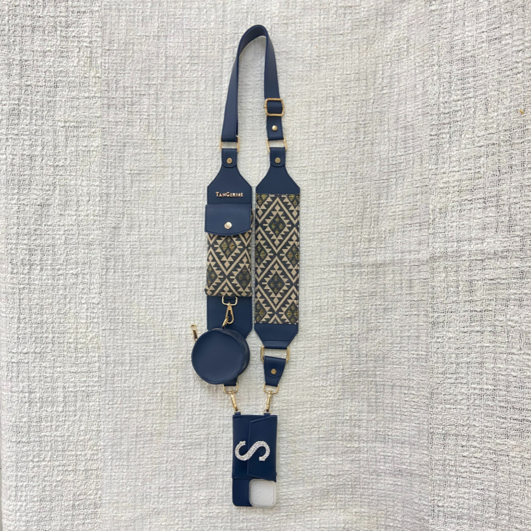 Blue Light Black Diamond Cloth On Pocket Pochette Belt with phone Case