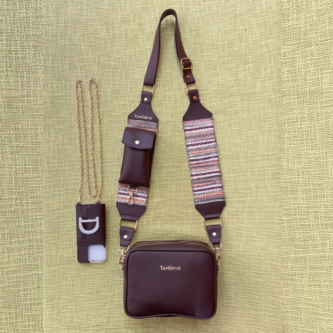 Brown Dual Compartment + Brown Tribal Pochette Belt with Phone Case