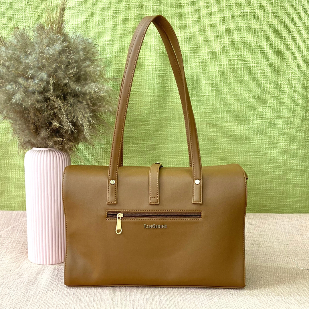 Brown with T-Shape Leera 14inch Bag + Big Wallet Combo