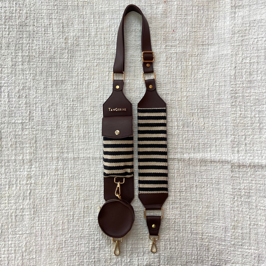 Brown with Black & White Stripes Cloth on Pocket Pochette only Belt