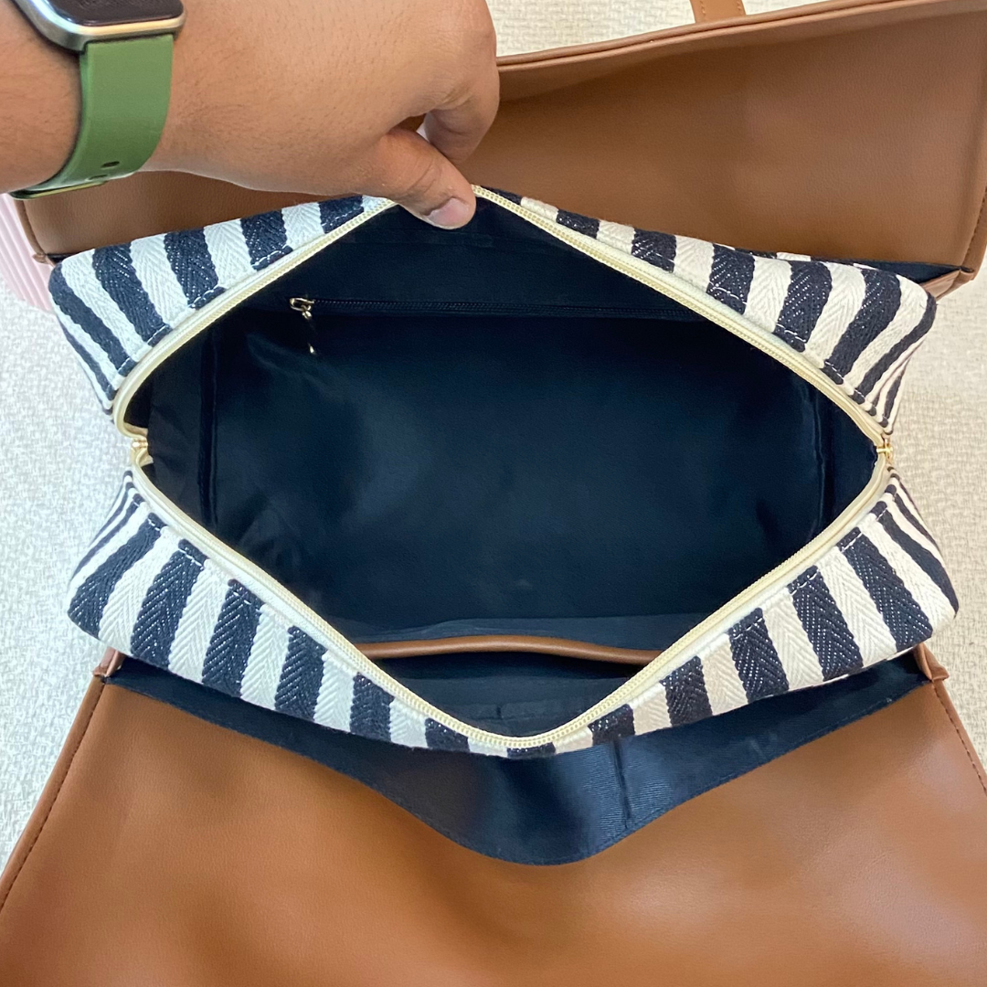 Brown with Black & White Stripes Leera 16inch Bag