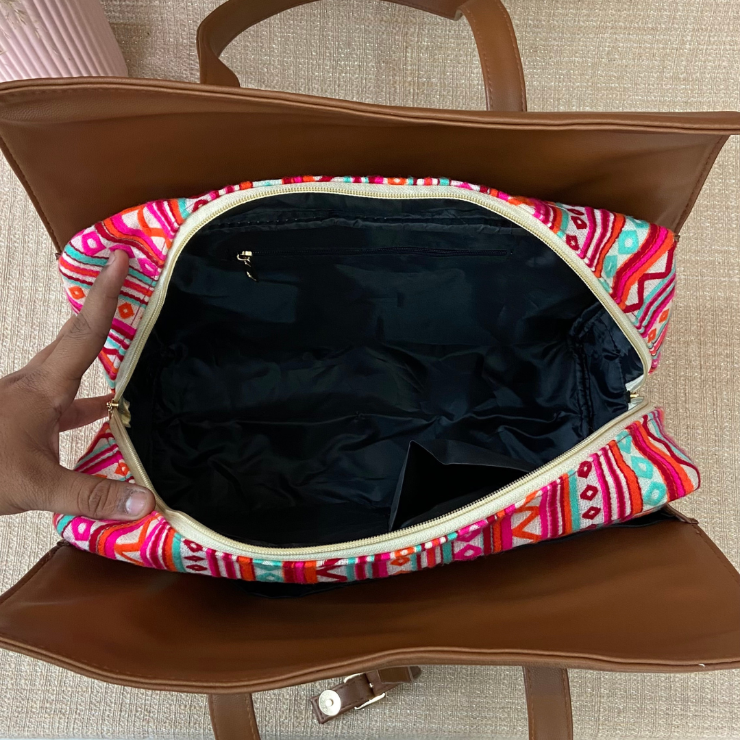 Brown with Boho Design Leera 16inch Bag + Mini Wallet Combo