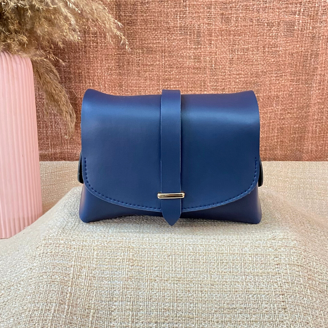 Blue Eva + Blue with Multi-color Triangles Cloth on Pocket Pochette Belt