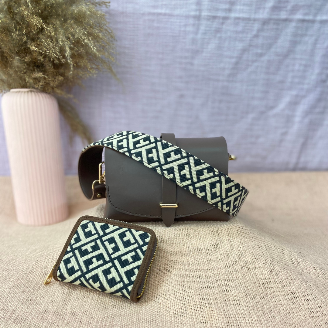 Dark Brown Eva Bag with T-Shape Design Belt + Mini Wallet