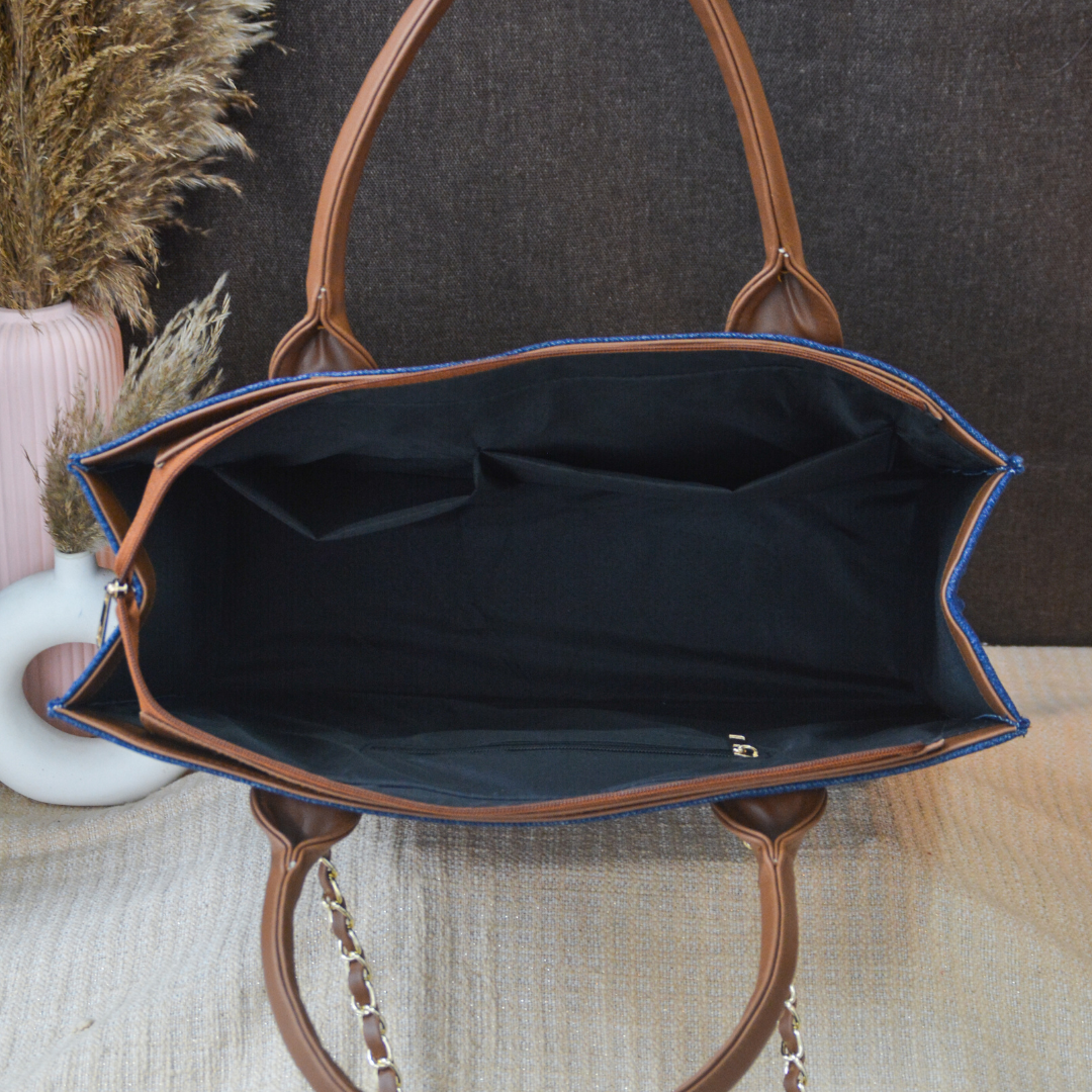 Denim Chain Tote Metal (2 initials)