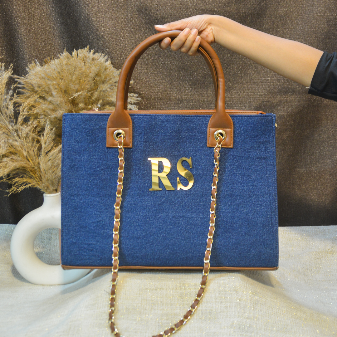 Denim Chain Tote Metal (2 initials)