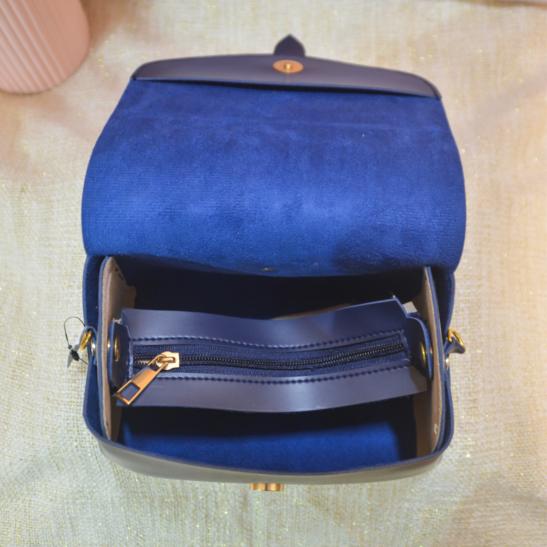 Dark Blue Eva Bag with Colorful Wave Belt.