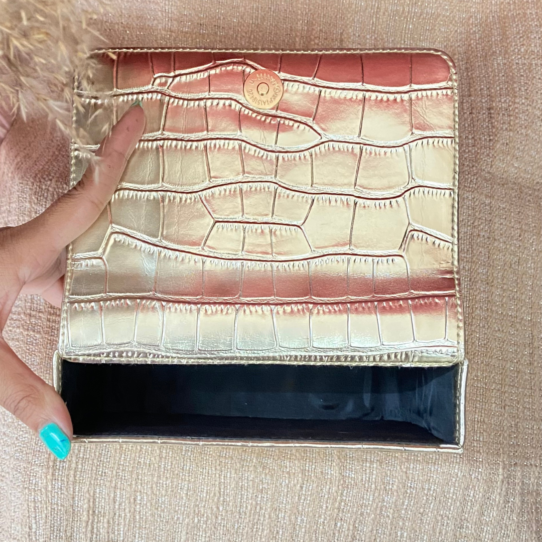 Gold Croc Embossed Box Style Waist Bag Phone Size