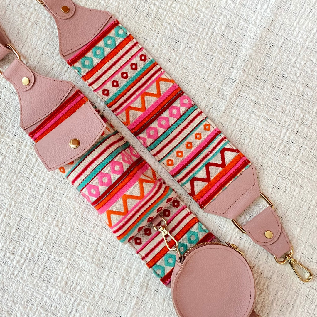 Pink with Boho Cloth on Pocket Pochette Belt with Phone Case