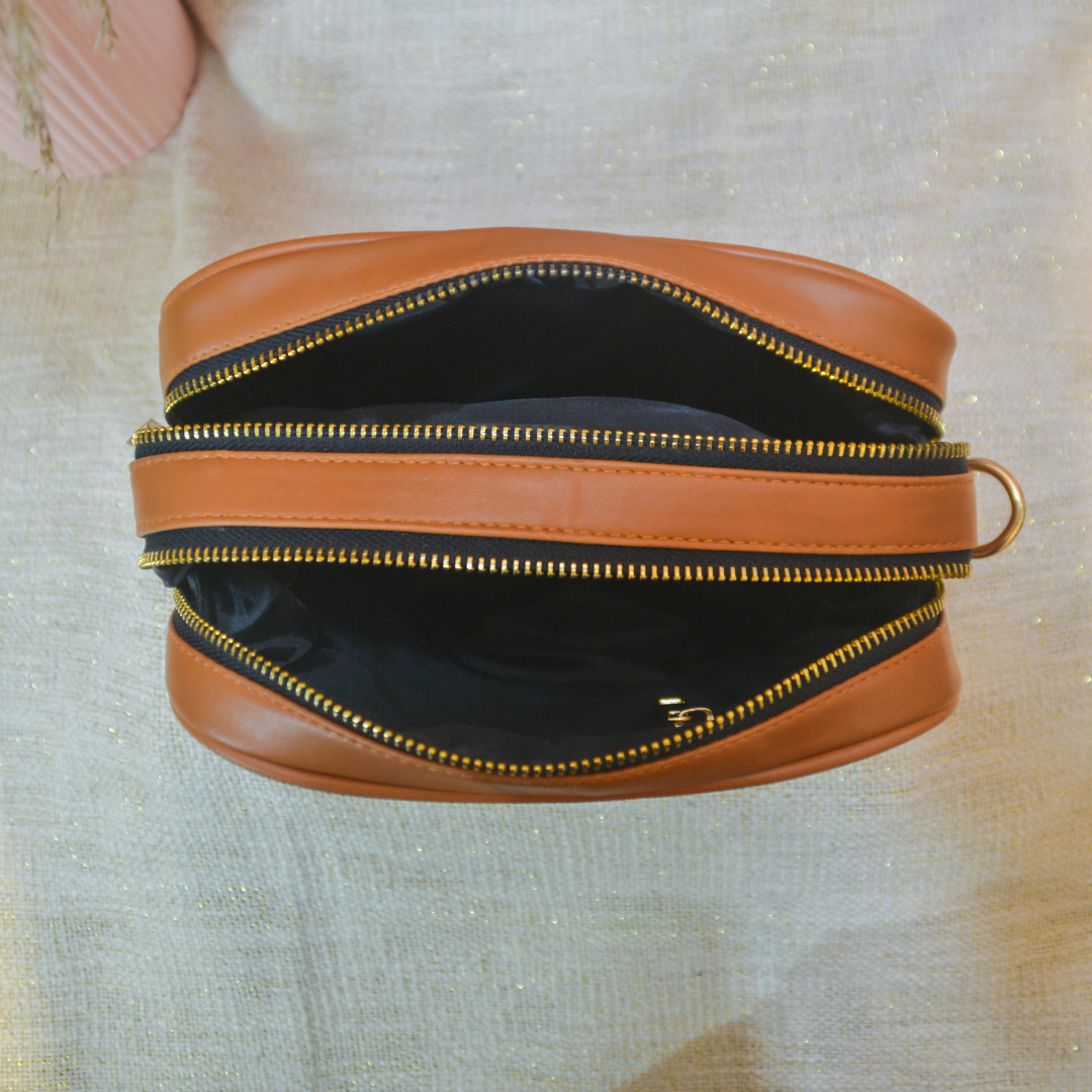 Tan Dual Compartment Bag with Tan Neon Belt