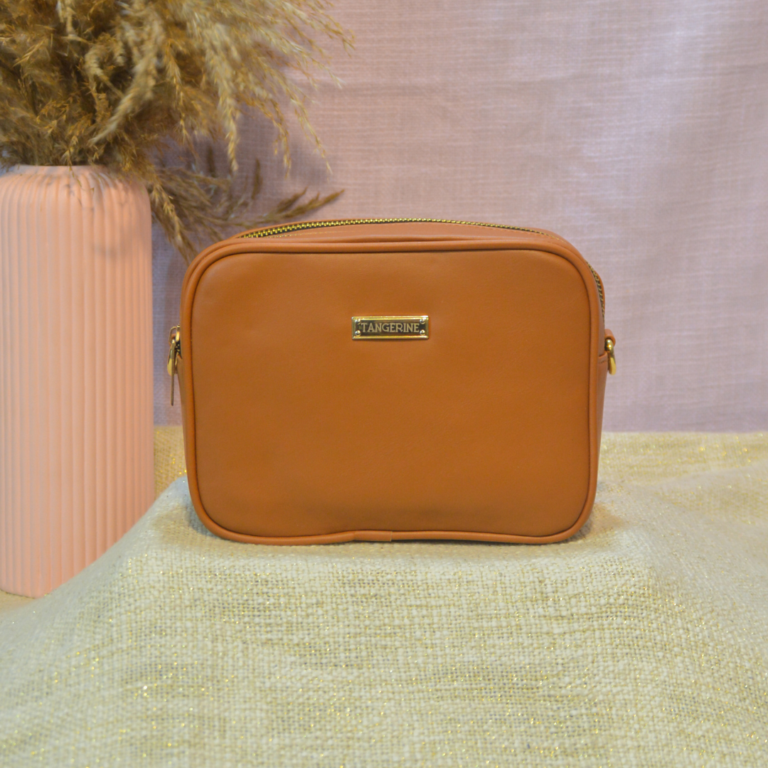 Tan Dual Compartment Bag with Tan Pink Bullet Belt.