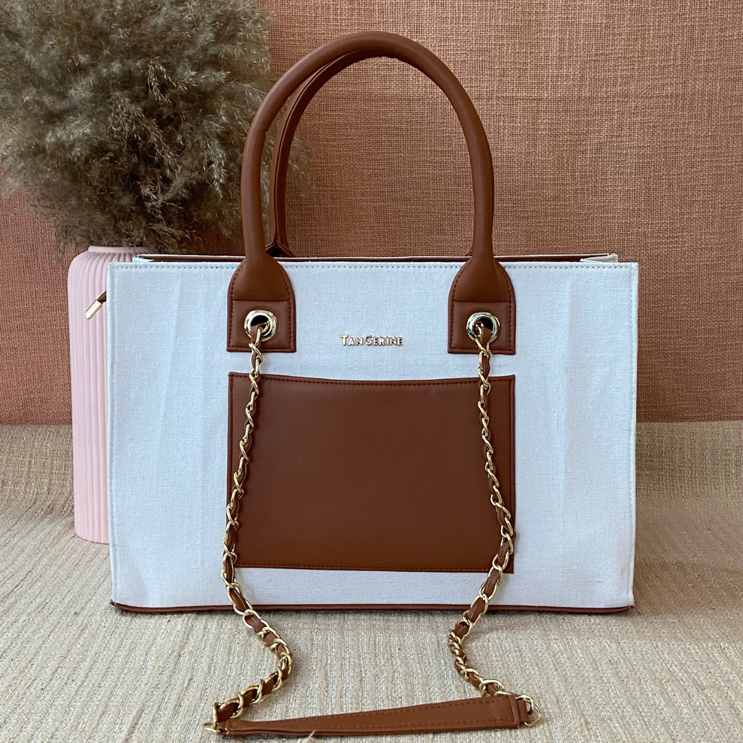White Canvas Chain Tote 15inch.