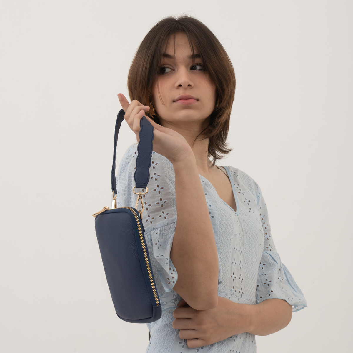 Blue Pouch + Blue with Light Black Diamond Design Cloth on Pocket Pochette Belt