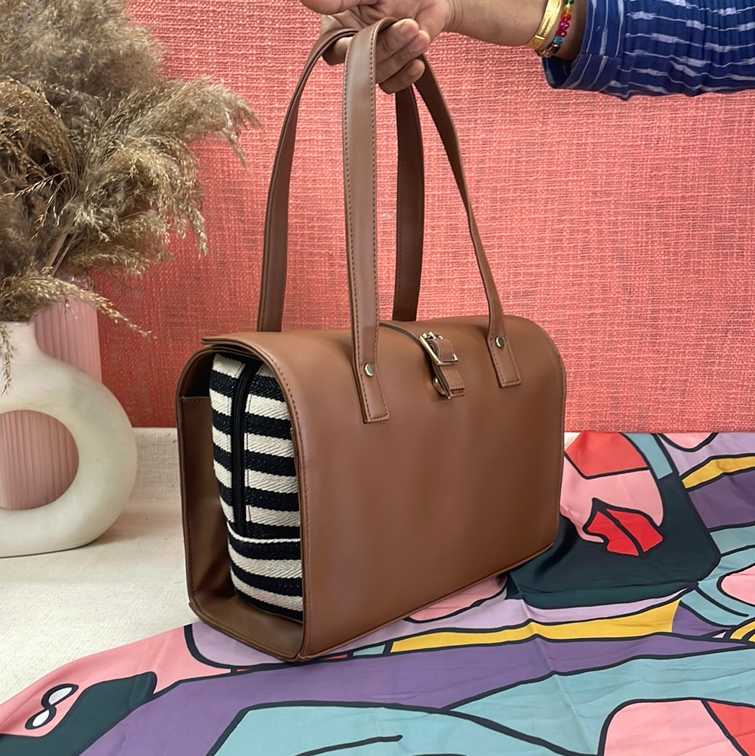 Brown With Black  &amp; White Stripes Leera 12inch