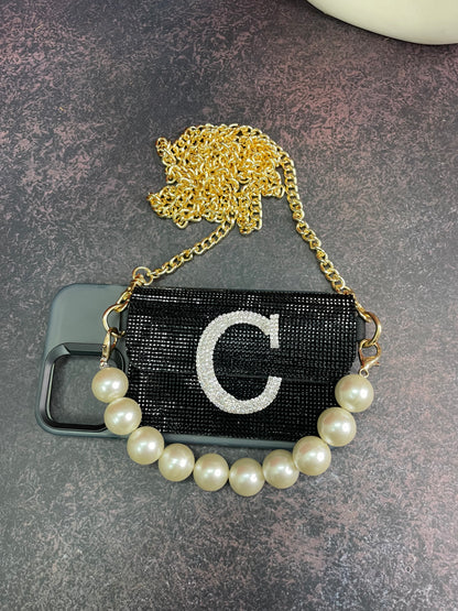 BLACK BEADED PHONE SLING
