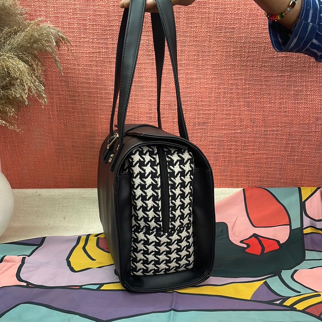 Black with Black &amp; White Vintage Small Print Leera 12inch Bag
