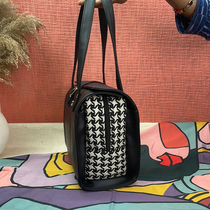Black with Black &amp; White Vintage Small Print Leera 12inch Bag