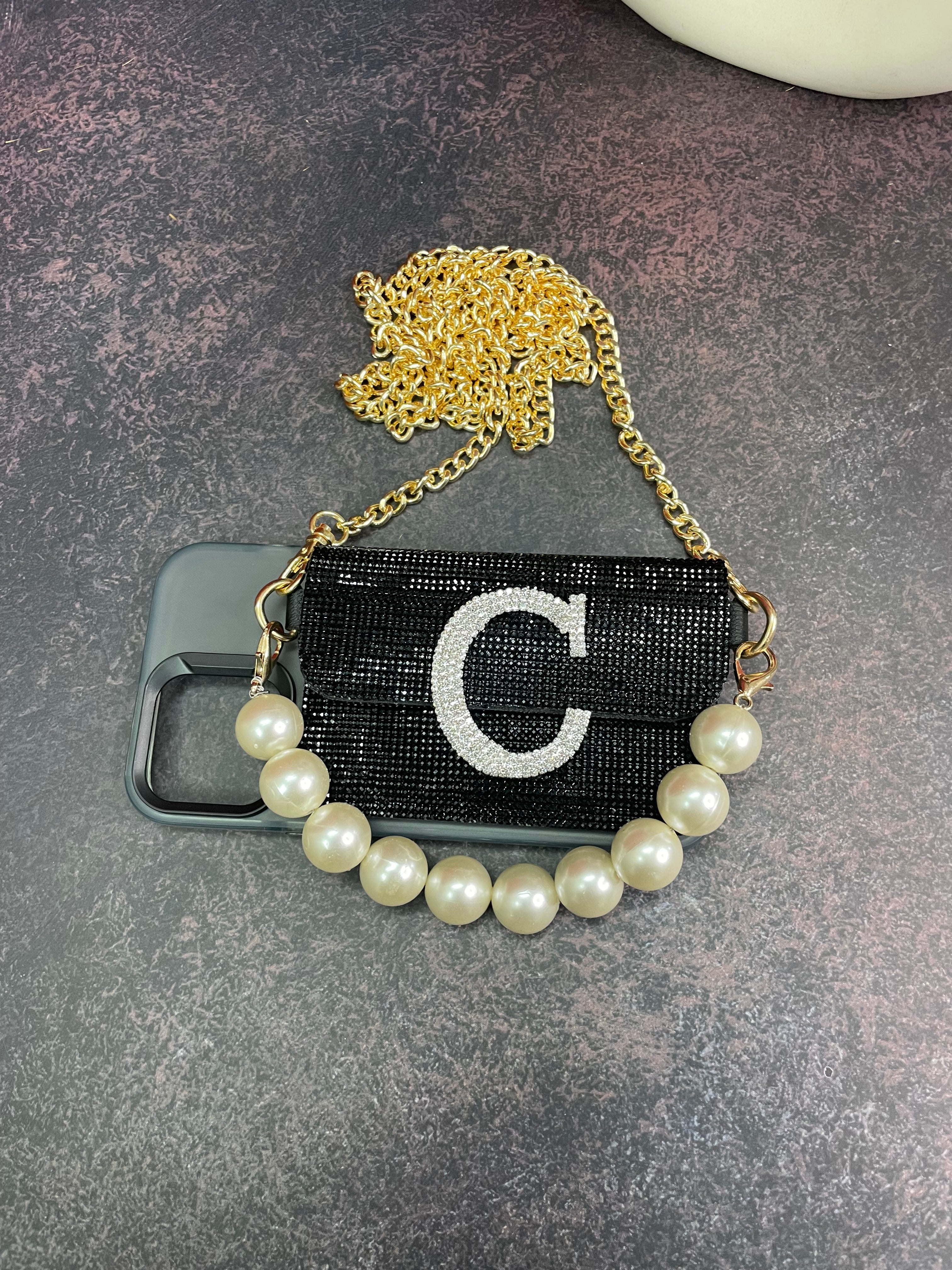 BLACK BEADED PHONE SLING