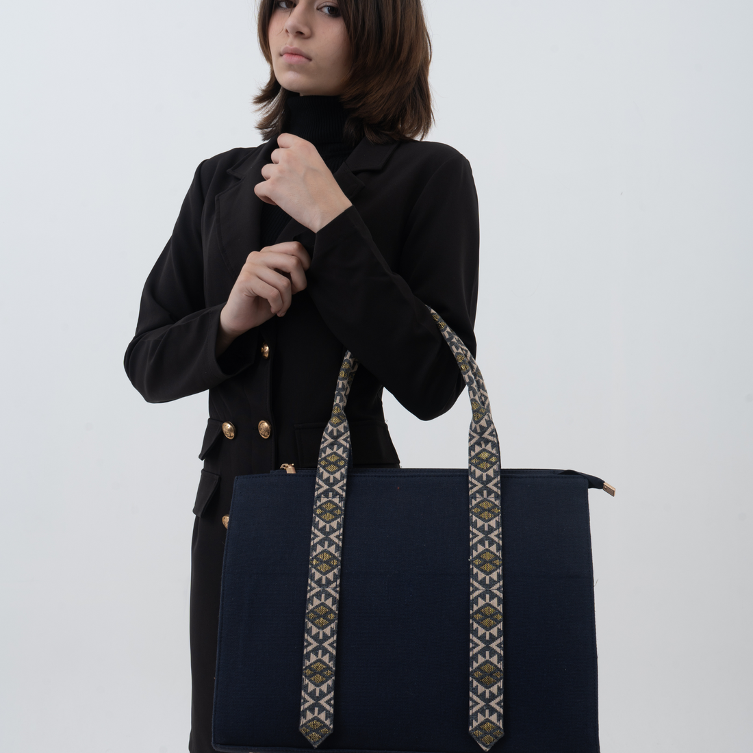 New Emmy Tote Bag 14Inch - In Blue with Black Diamound