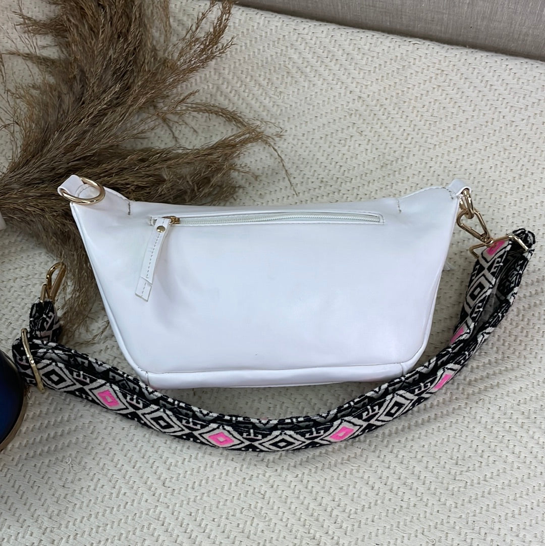 BUM BAG IN WHITE WITH PINK &amp; MINT DIAMOND BELT
