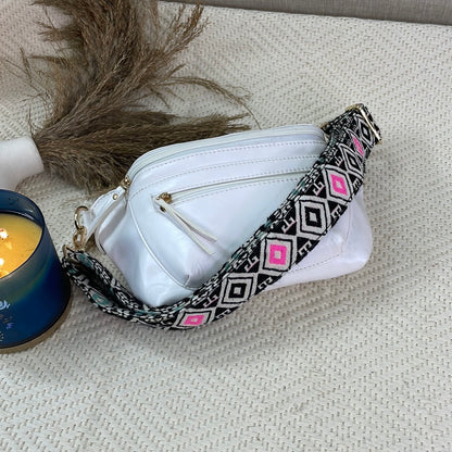 BUM BAG IN WHITE WITH PINK &amp; MINT DIAMOND BELT