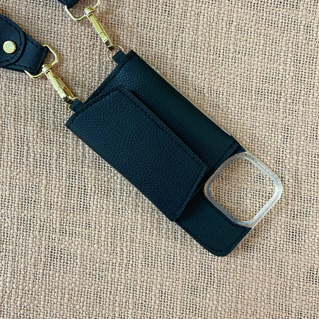 Black with Multi-Color Diamond Pochette Belt with Phone Case